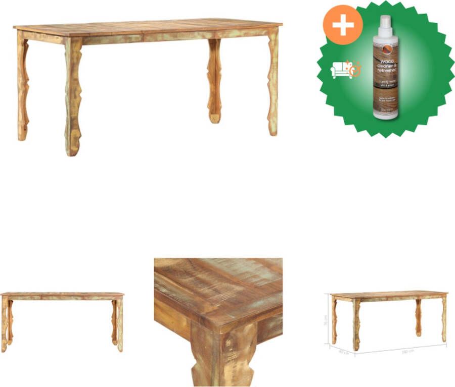 VidaXL Eetkamertafel Massief gerecycled hout 160 x 80 x 76 cm Retro design Tafel Inclusief Houtreiniger en verfrisser