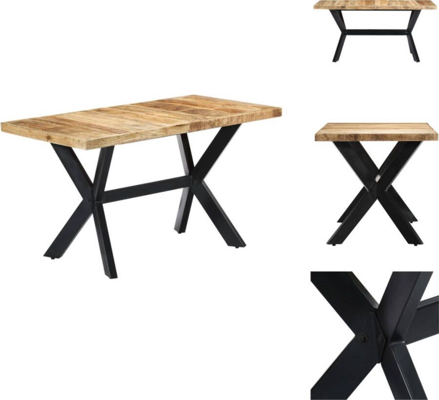 VidaXL Eetkamertafel Retro Industrieel 140 x 70 x 75 cm Massief Ruw Mangohouten Blad Gepoedercoat Stalen Poten Tafel - Foto 3