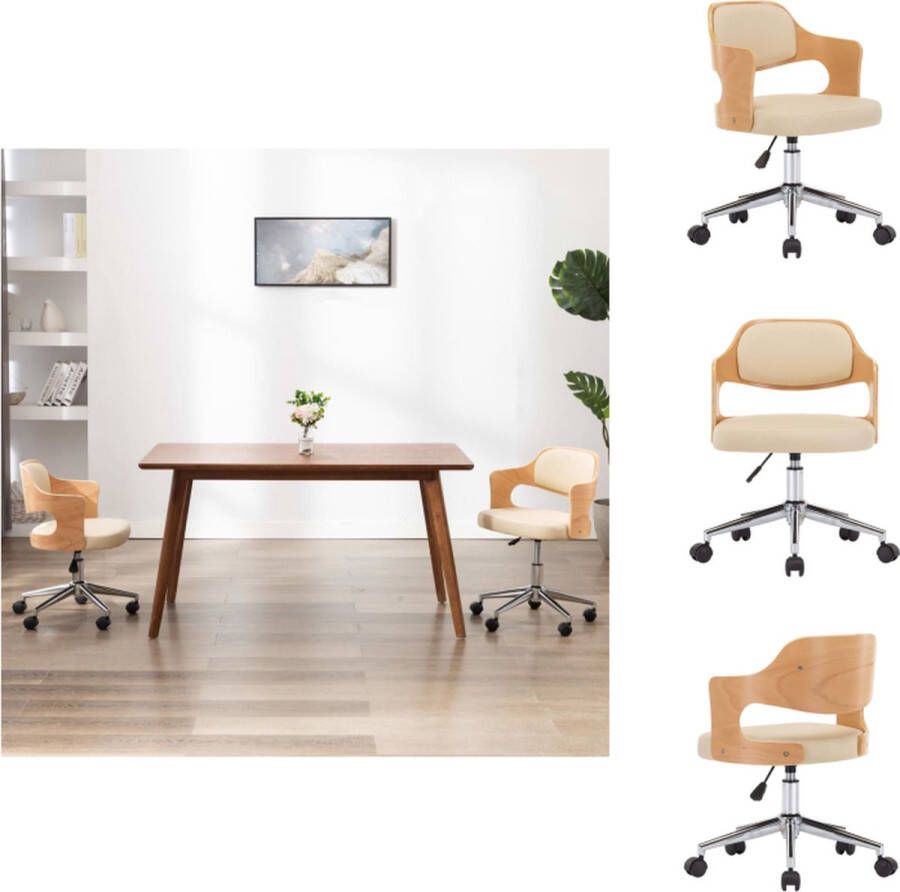 VidaXL Draaibare Eetkamerstoel Crème Kunstleer en Hout 49.5 x 51.5 x (94.5 115.5) cm 360 graden draaibaar Gasveermechanisme Montage vereist Eetkamerstoel - Foto 4