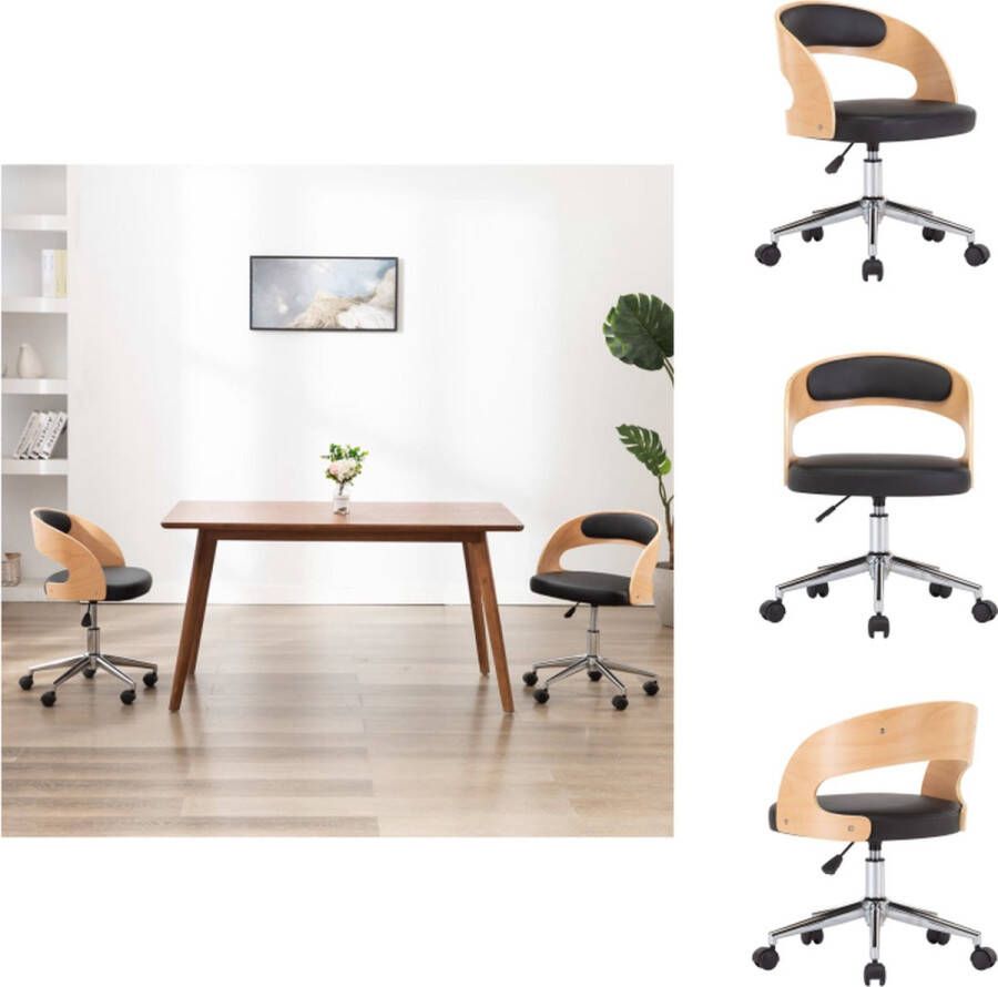 VidaXL Eetkamerstoel Eetkamerstoelen Keukenstoelen Keukenstoel Eetkamerstoel draaibaar gebogen hout en kunstleer zwart