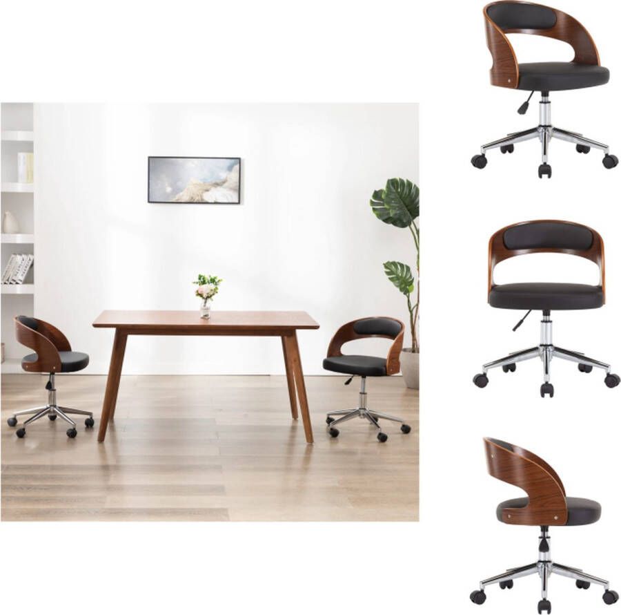 VidaXL Eetkamerstoel Eetkamerstoelen Keukenstoelen Keukenstoel Eetkamerstoel draaibaar gebogen hout en kunstleer zwart - Foto 3