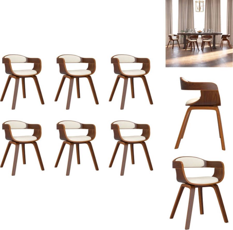 VidaXL Eetkamerstoel Eetkamerstoelen Eetzaalstoel Eetzaalstoelen Eetkamerstoelen 6 st gebogen hout en kunstleer crèmekleurig