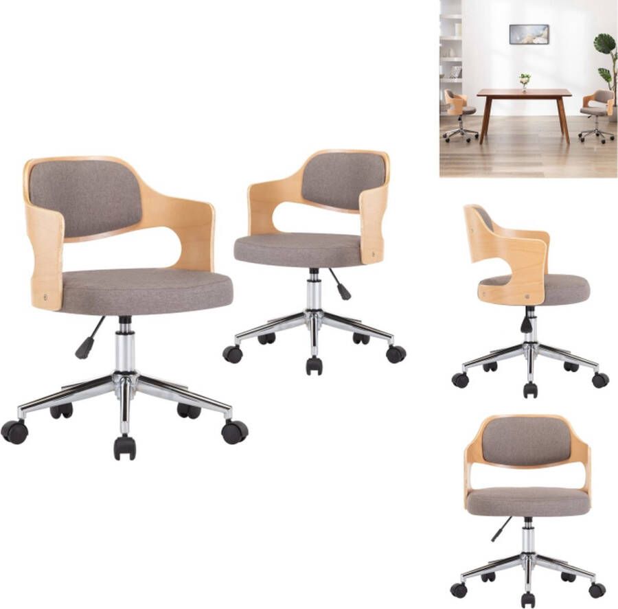 VidaXL Eetkamerstoel Eetkamerstoelen Keukenstoelen Keukenstoel Eetkamerstoelen draaibaar 2 st gebogen hout en stof taupe