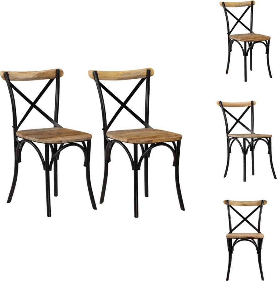 The Living Store Eetstoelen Kruisframe 51 x 52 x 84 cm Massief Mangohout Eetkamerstoelen Mangohout Zwarte Stoelen Vintage Stoelen Kruisback Stoelen - Foto 2