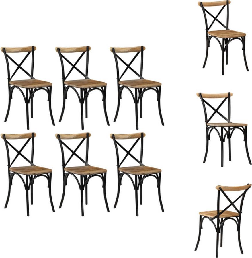 VidaXL Kruisstoelen Set van 6 Mangohout Zwart Eetkamerstoelen Mangohout Meubels Zwarte Stoelen Kruisstoelen Vintage Stoelen - Foto 2