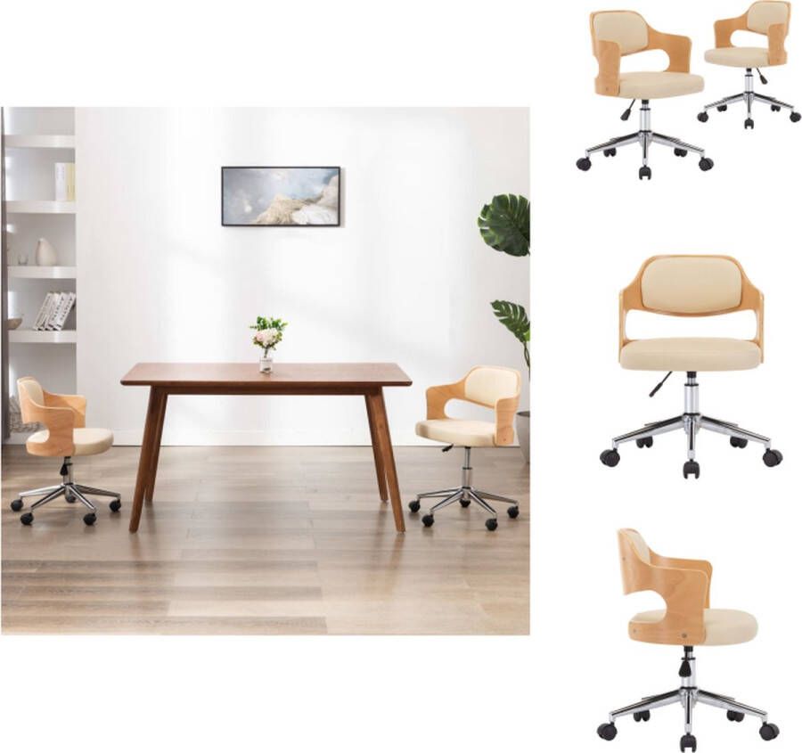 VidaXL Eetkamerstoel Eetkamerstoelen Keukenstoelen Keukenstoel Eetkamerstoelen draaibaar 2 st gebogen hout en kunstleer crème - Foto 2