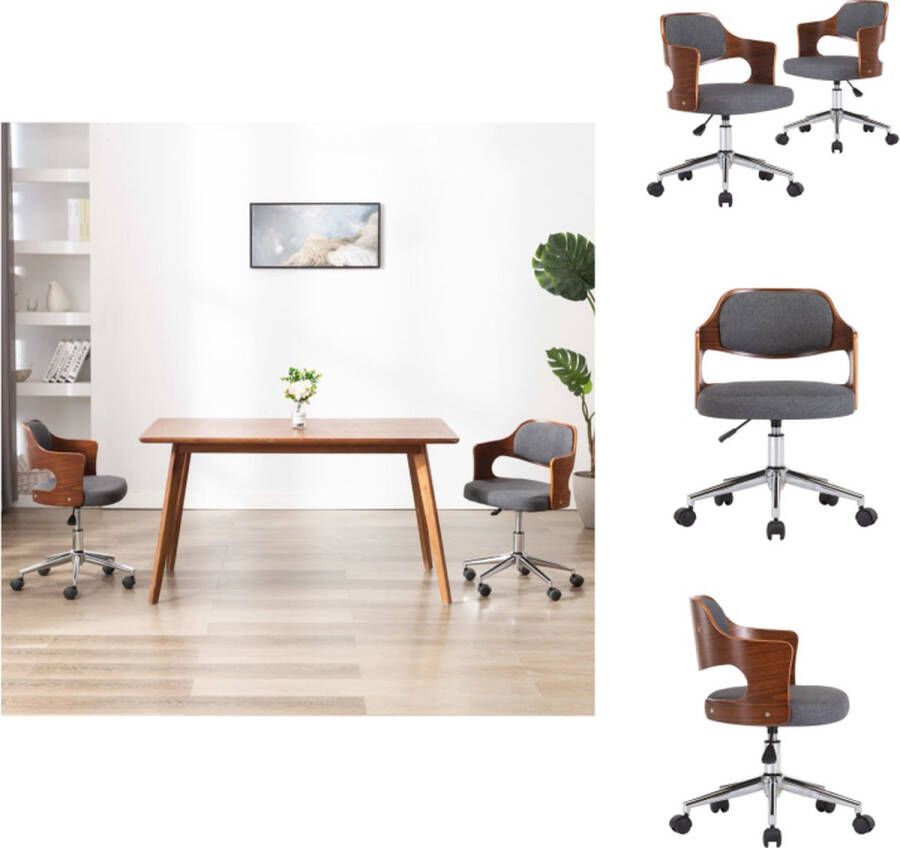 VidaXL Eetkamerstoel Eetkamerstoelen Keukenstoelen Keukenstoel Eetkamerstoelen 2 st draaibaar gebogen hout en stof grijs