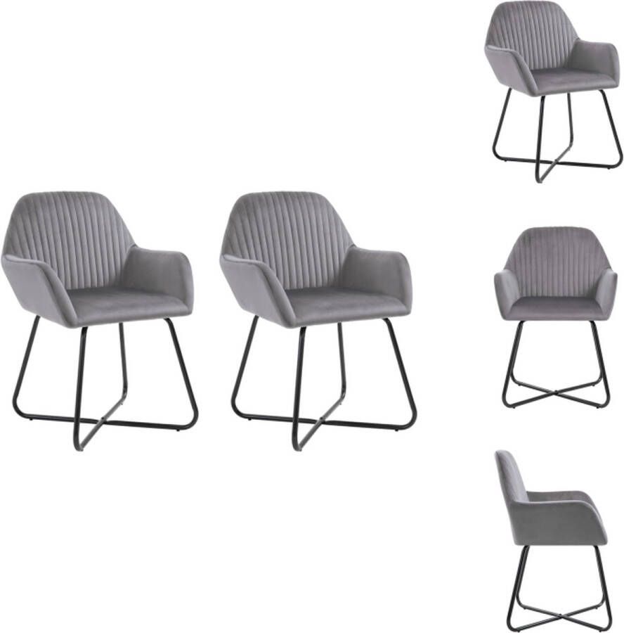 VidaXL Eetstoelen Set van 2 Fluweel Grijs 61x61x84 cm Ergonomisch Eetkamerstoel