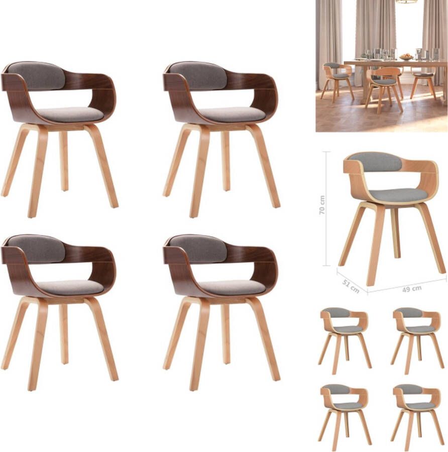 VidaXL Eetkamerstoel Eetkamerstoelen Eetzaalstoel Eetzaalstoelen Eetkamerstoelen 4 st gebogen hout en stof taupe - Foto 2