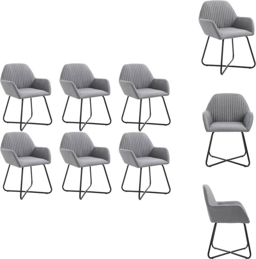 VidaXL Eetstoelen Set van 6 Lichtgrijs 61 x 61 x 84 cm Stof en gepoedercoat stalen poten Eetkamerstoel