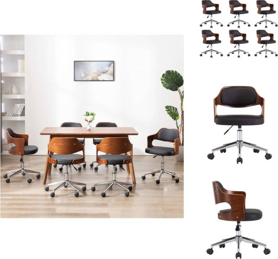 VidaXL Eetkamerstoel Eetkamerstoelen Keukenstoelen Keukenstoel Eetkamerstoelen draaibaar 6 st gebogen hout en kunstleer zwart