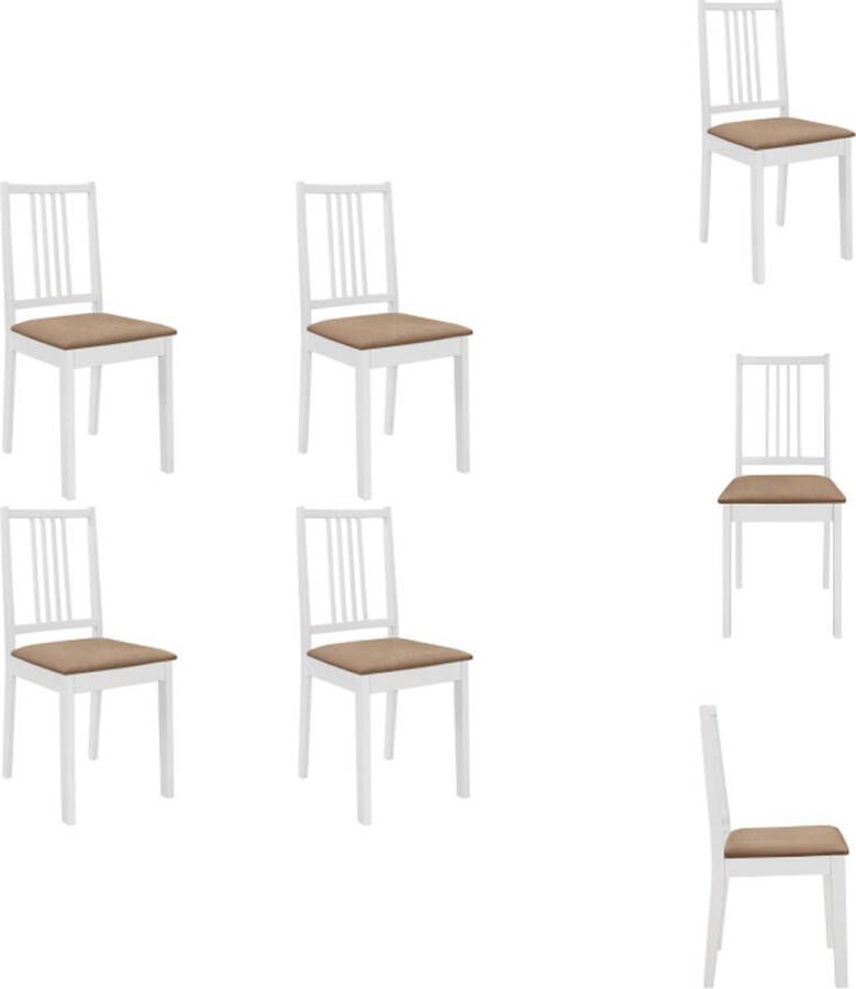 VidaXL Eetkamerstoel Eetkamerstoelen Eetstoel Eetstoelen Eetkamerstoelen met kussens 4 st massief hout wit