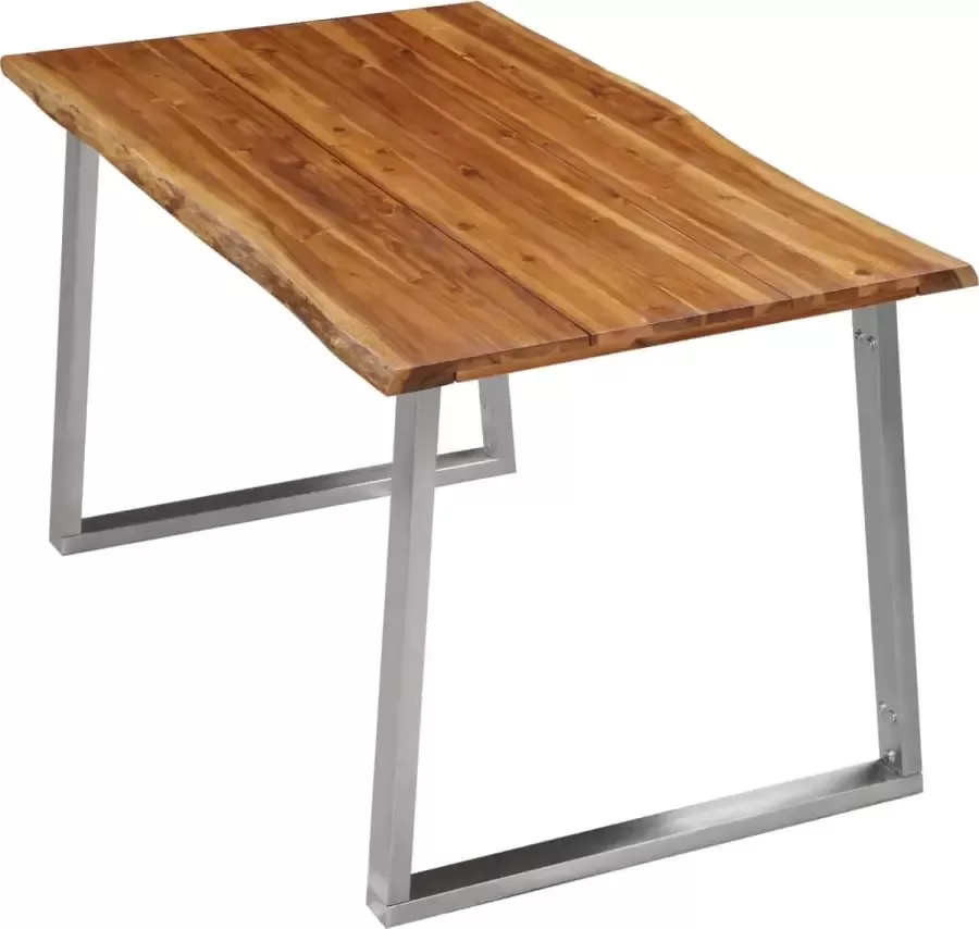 VidaXL Eettafel 140x80x75 cm massief acaciahout en roestvrij staal