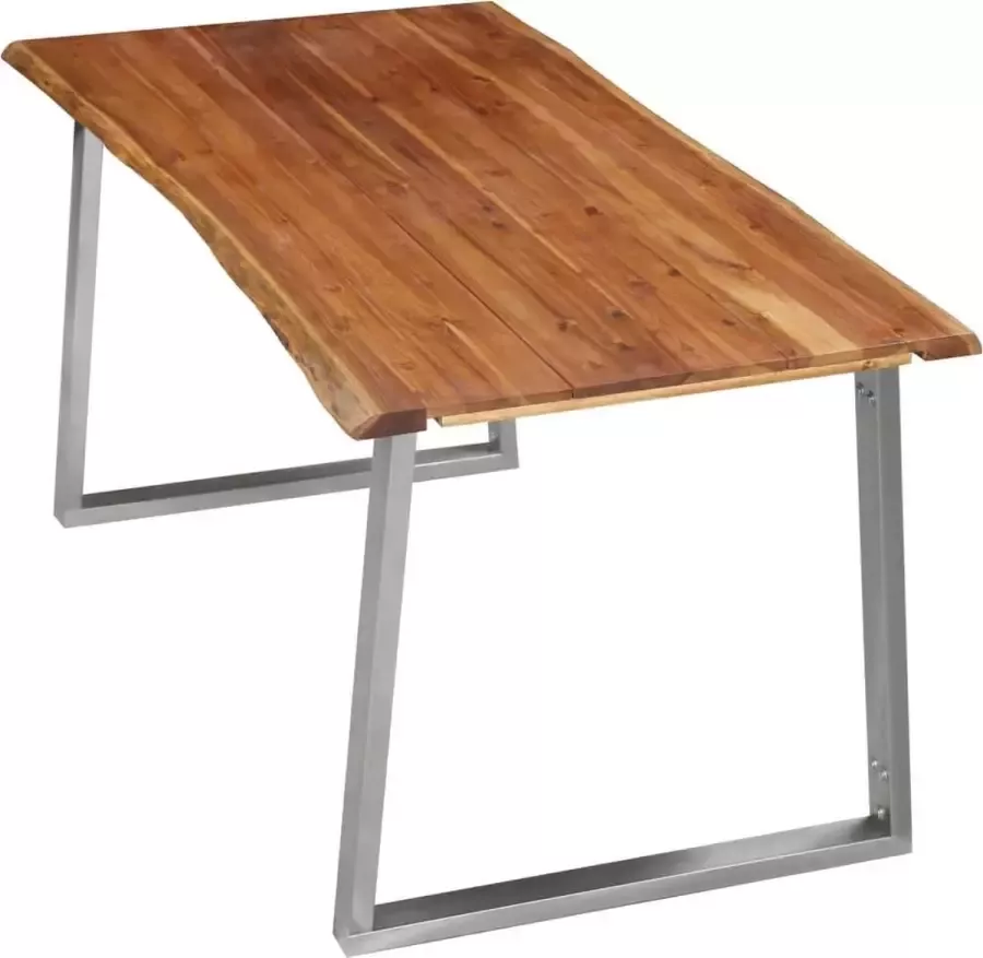 VidaXL Eettafel 160x80x75 cm massief acaciahout en roestvrij staal