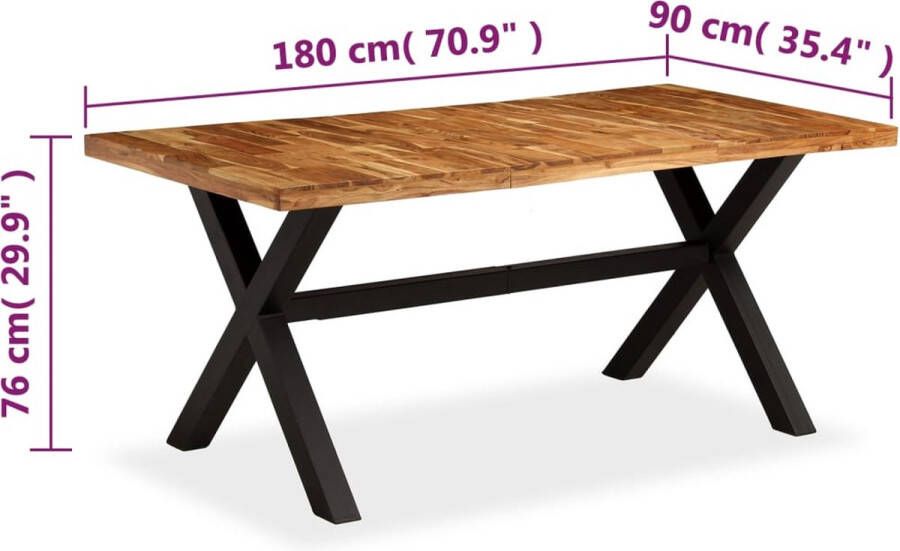 Vida XL Eettafel 180x90x76 cm massief acacia- en mangohout SKU: V245640 - Foto 2