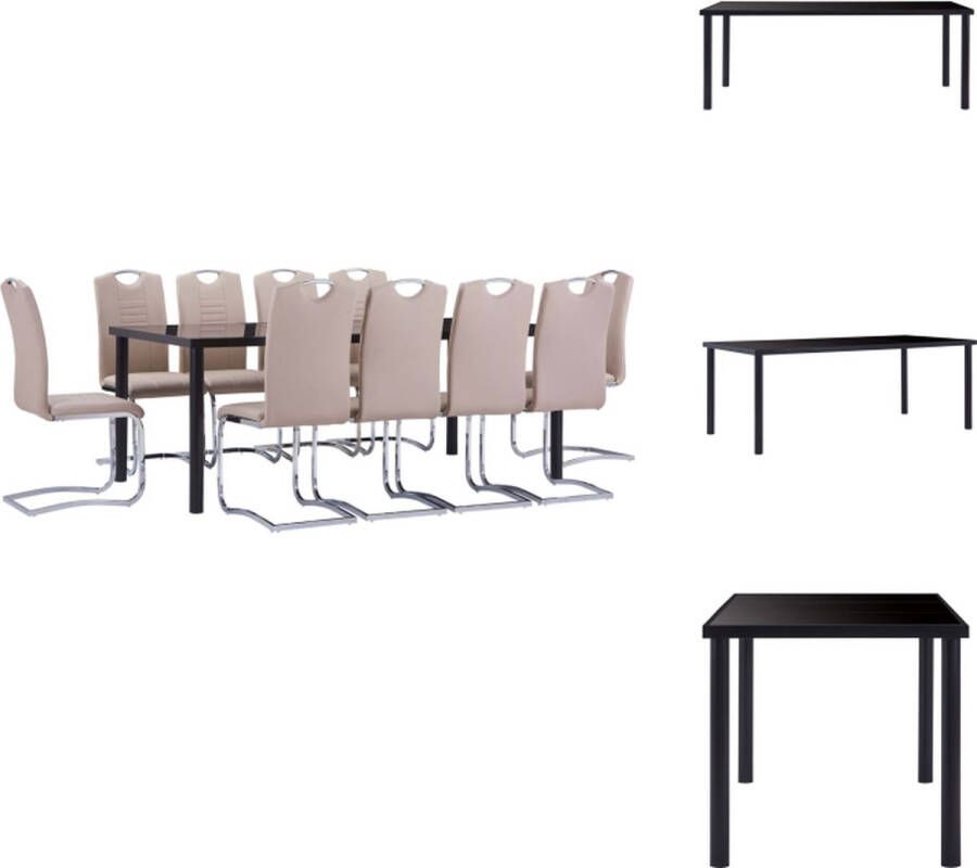 VidaXL Eettafel 200 x 100 x 75 cm Zwart Gehard glas en metaal Set tafel en stoelen