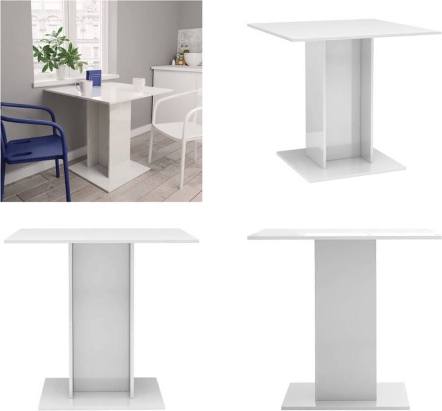 VidaXL Eettafel 80x80x75 cm bewerkt hout hoogglans wit Eettafel Eettafels Eetkamertafel Eetkamertafels