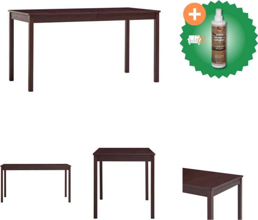 VidaXL Eettafel Grenenhout Donkerbruin 140 x 70 x 73 cm Tafel Inclusief Houtreiniger en verfrisser
