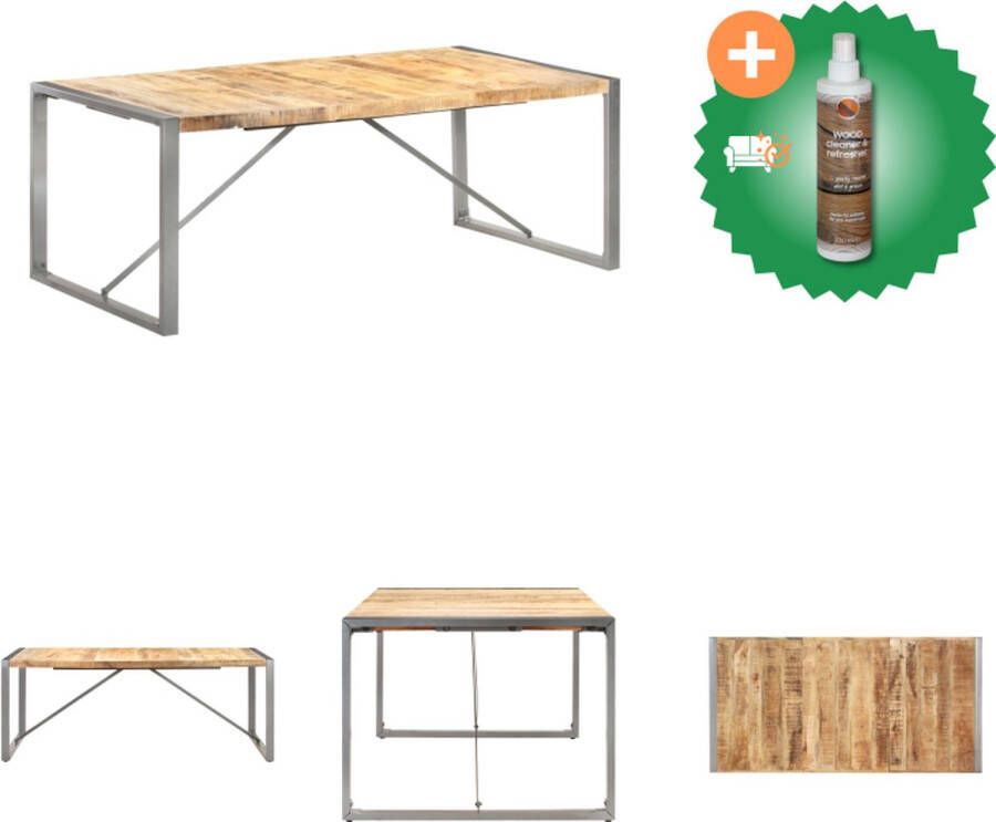 VidaXL Eettafel Industrieel 200x100x75 cm Ruw Mangohout en Staal Tafel Inclusief Houtreiniger en verfrisser