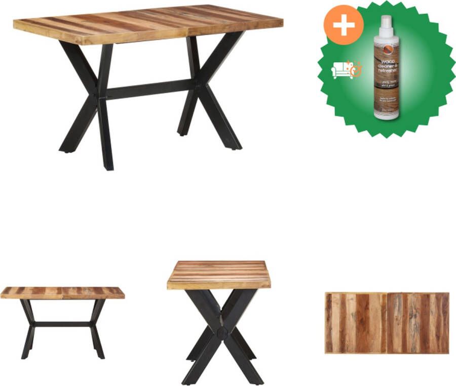 VidaXL Eettafel Industriële Stijl 140 x 70 x 75 cm Handgemaakt Acaciahout Rubberwood Stalen Poten Tafel Inclusief Houtreiniger en verfrisser