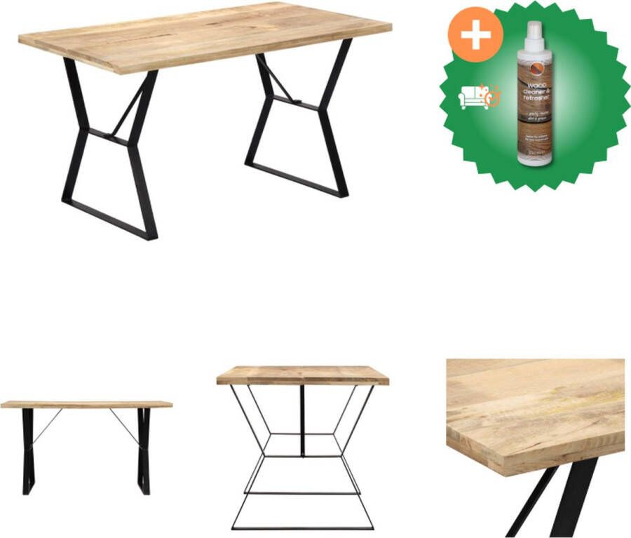 VidaXL Eettafel Industriële Stijl Eetkamertafel 140 x 80 x 76 cm Massief Mangohout Gepoedercoat IJzer Tafel Inclusief Houtreiniger en verfrisser - Foto 2