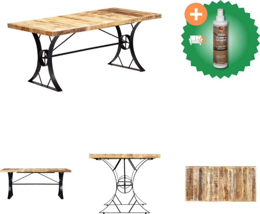 VidaXL Eettafel Mango Hout Industrieel 180 x 90 x 76 cm Tafel Inclusief Houtreiniger en verfrisser