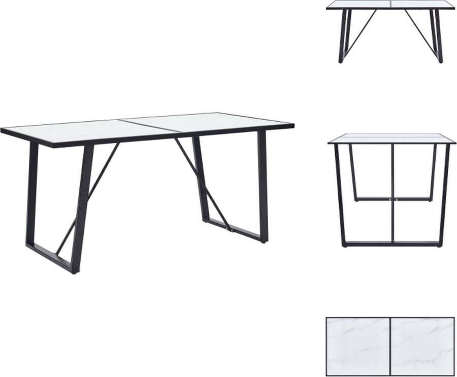 VidaXL Eettafel Marmerpatroon 160x80x75 cm Gepoedercoat metaal en gehard glas Tafel