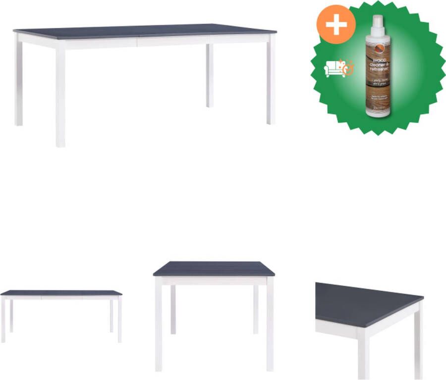 VidaXL Eettafel Massief Hout Tafel 180 x 90 x 73 cm Grenenhout Wit en grijs Tafel Inclusief Houtreiniger en verfrisser
