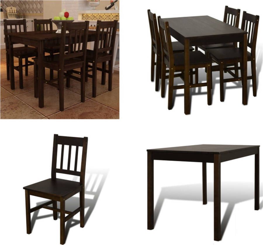 VidaXL Eettafel met 4 stoelen hout bruin Eetkamertafel En Eetkamerstoel Eetkamertafels En Eetkamerstoelen Houten Eetset Houten Eetsets