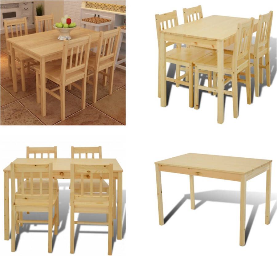 VidaXL Eettafel met 4 stoelen hout naturel Eetkamertafel En Eetkamerstoel Eetkamertafels En Eetkamerstoelen Houten Eetset Houten Eetsets
