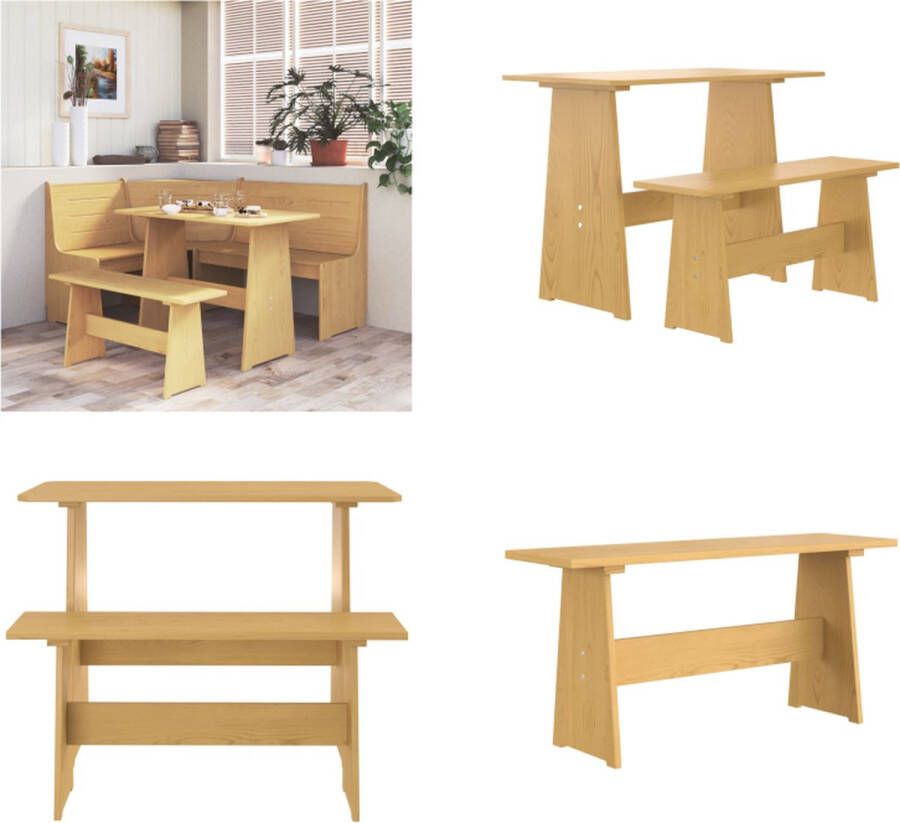 VidaXL Eettafel met bankje REINE massief grenenhout honingbruin Eettafel Met Bankje Eettafels Met Bankjes Houten Tafel Eetkamertafel
