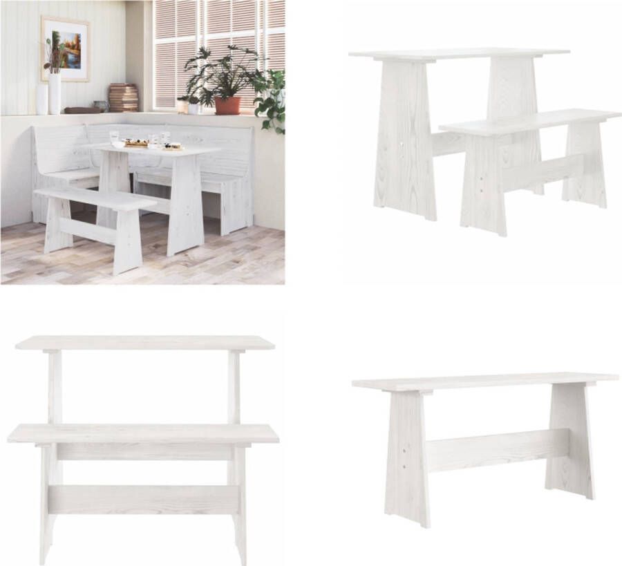 VidaXL Eettafel met bankje REINE massief grenenhout wit Eettafel Met Bankje Eettafels Met Bankjes Houten Tafel Eetkamertafel