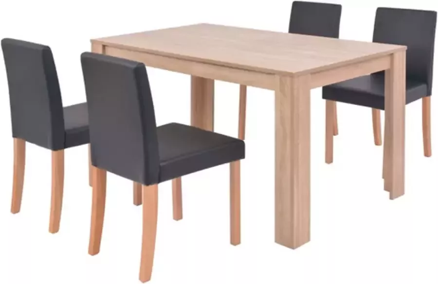 VidaXL -Eettafel-met-stoelen-kunstleer-en-eiken-zwart-5-st - Foto 5
