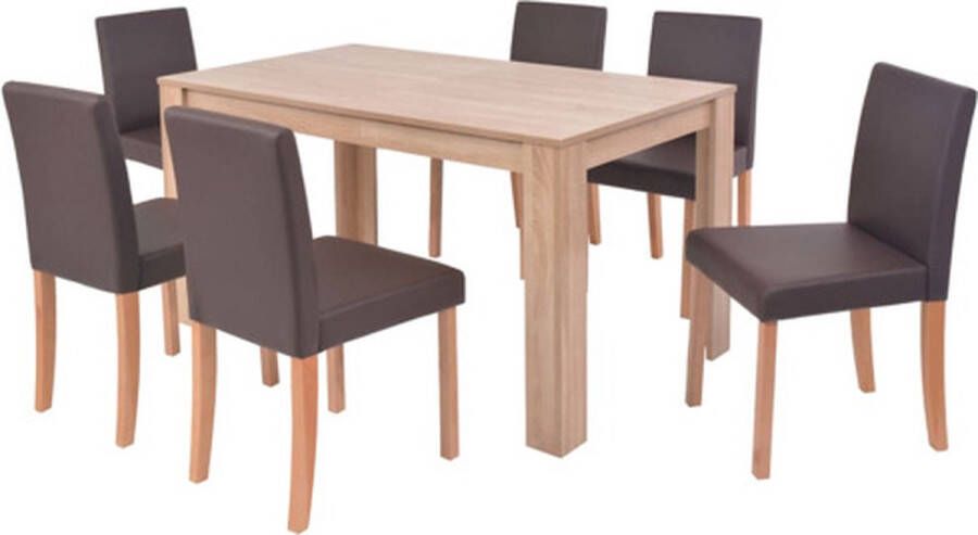 VidaXL -Eettafel-met-stoelen-kunstleer-en-eikenhout-bruin-7-st - Foto 2