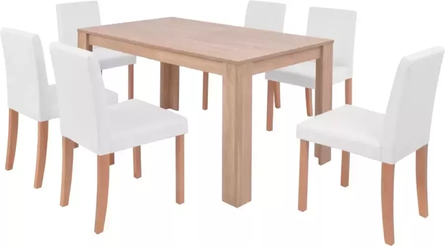 VidaXL -Eettafel-met-stoelen-kunstleer-en-eikenhout-crème-7-delig - Foto 4