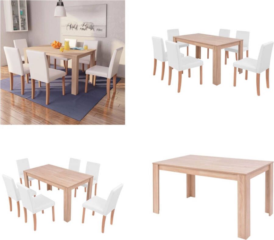 VidaXL Eettafel met stoelen kunstleer en eikenhout crème 7-delig Eetkamer Set Eetkamer Sets Eetkamerset Eetkamersets