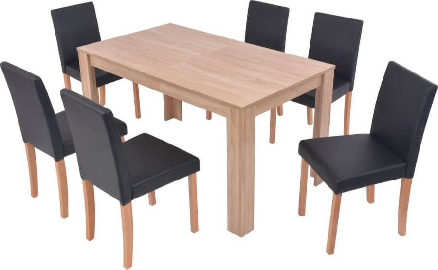 VidaXL -Eettafel-met-stoelen-kunstleer-en-eikenhout-zwart-7-st - Foto 1