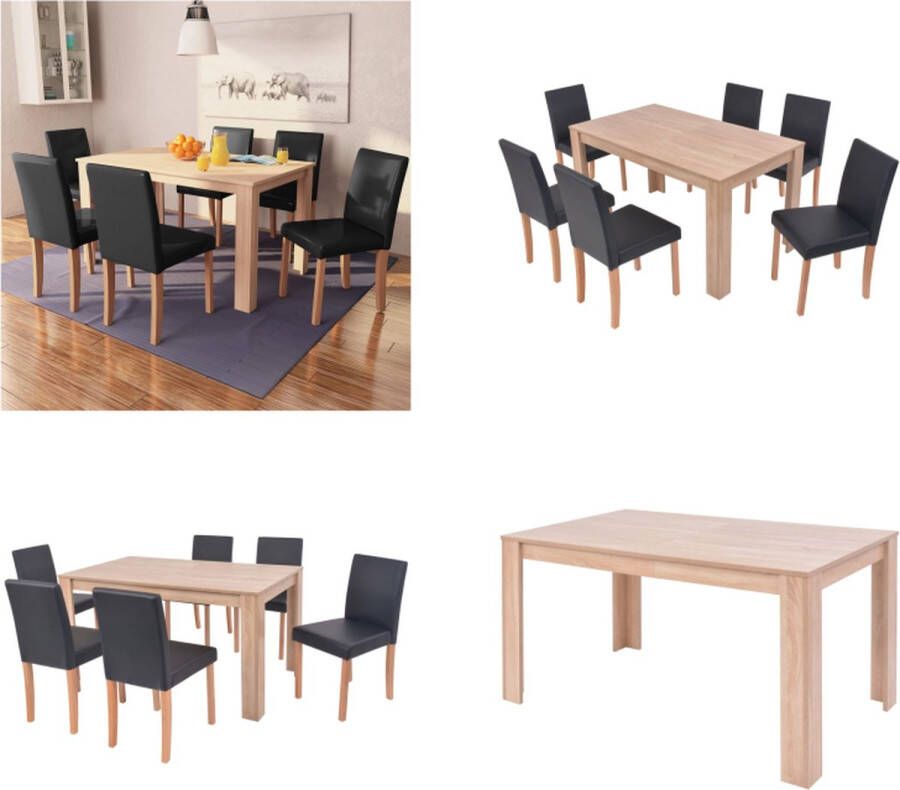 VidaXL Eettafel met stoelen kunstleer en eikenhout zwart 7 st Eetkamer Set Eetkamer Sets Eetkamerset Eetkamersets