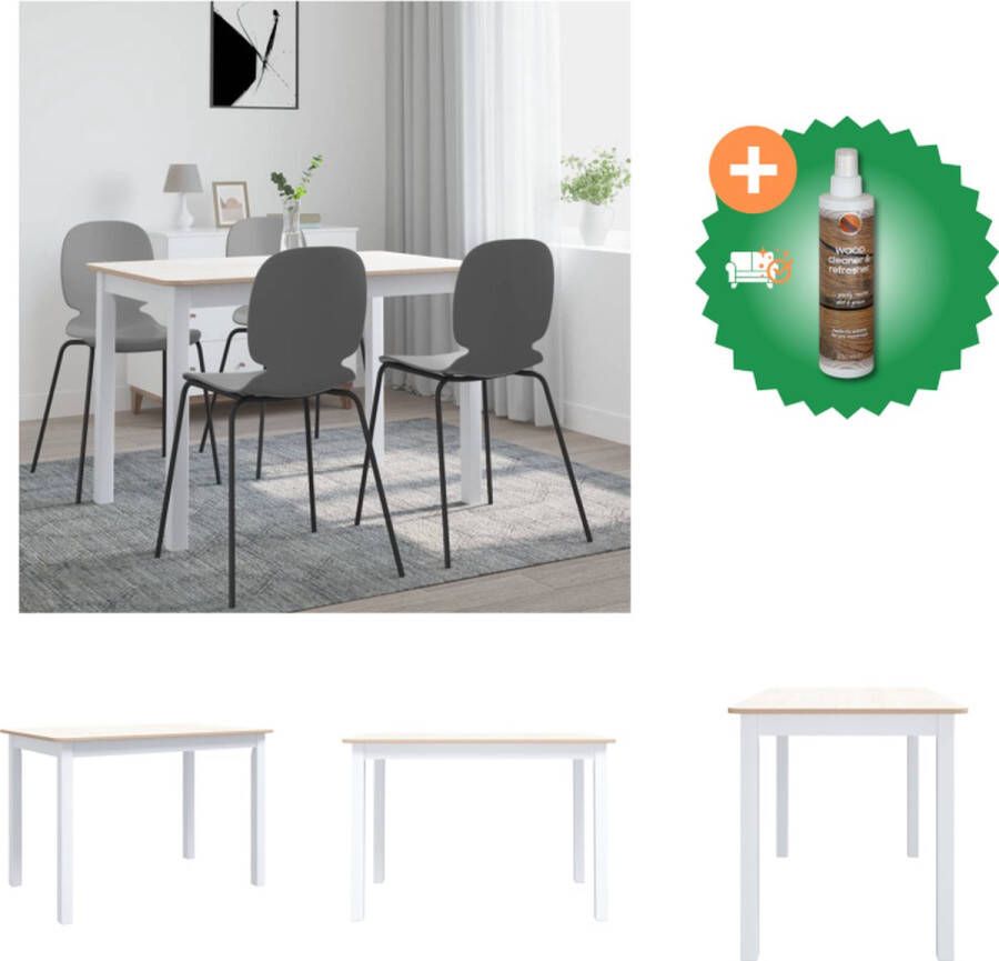 VidaXL Eettafel Wit en Bruin 114x71x75 cm Massief Rubberwood frame MDF-blad met Rubberwood fineer Tafel Inclusief Houtreiniger en verfrisser