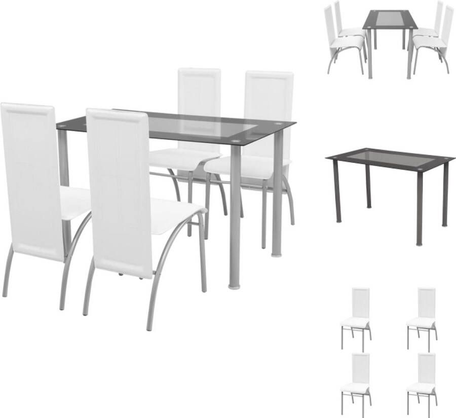VidaXL Eettafelset 5-delig Staal Glas Wit 120x70x75 cm Set tafel en stoelen