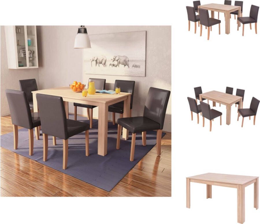 VidaXL Eettafelset Bruin 140 x 80 x 75 cm Tafel van spaanplaat met eikenhouten afwerking Stoelen van kunstleer en beukenhout Set tafel en stoelen