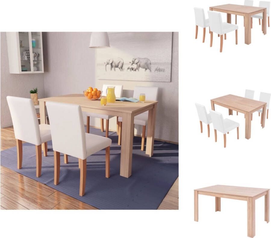 VidaXL Eettafelset Bruin en crème 140 x 80 x 75 cm Kunstleer en beukenhout Set tafel en stoelen
