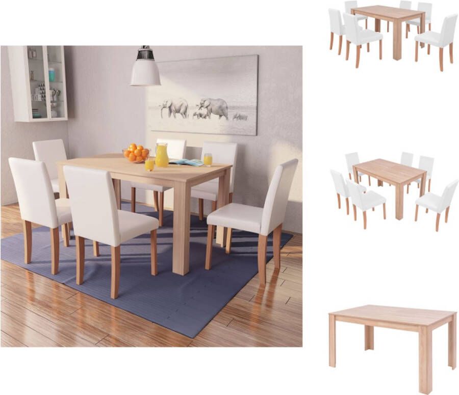 VidaXL Eettafelset Bruin Crème 140x80x75 cm Spaanplaat met eikenhouten afwerking Set tafel en stoelen