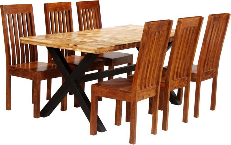 VidaXL Eettafelset 7-delig massief hout & staal Eettafel Houten Eettafel Acacia Eettafel Mangohout Eettafel Salontafel Diningtable Eetkamerstoel Stoelen - Foto 2