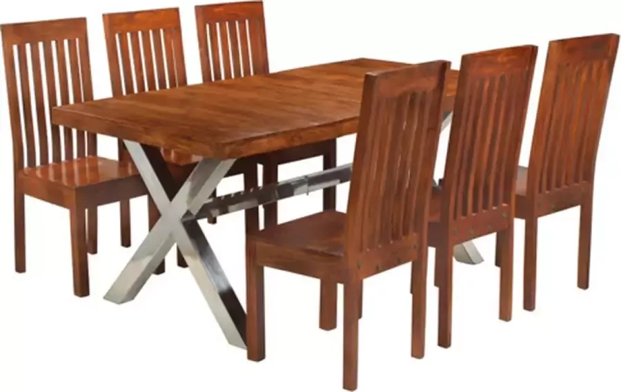 VidaXL -Eettafelset-massief-acaciahout-met-sheesham-afwerking-7-delig