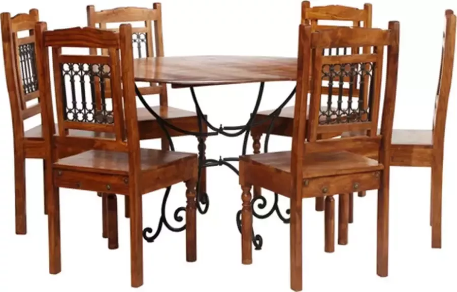 VidaXL Eettafelset massief acaciahout met sheesham afwerking 7-delig