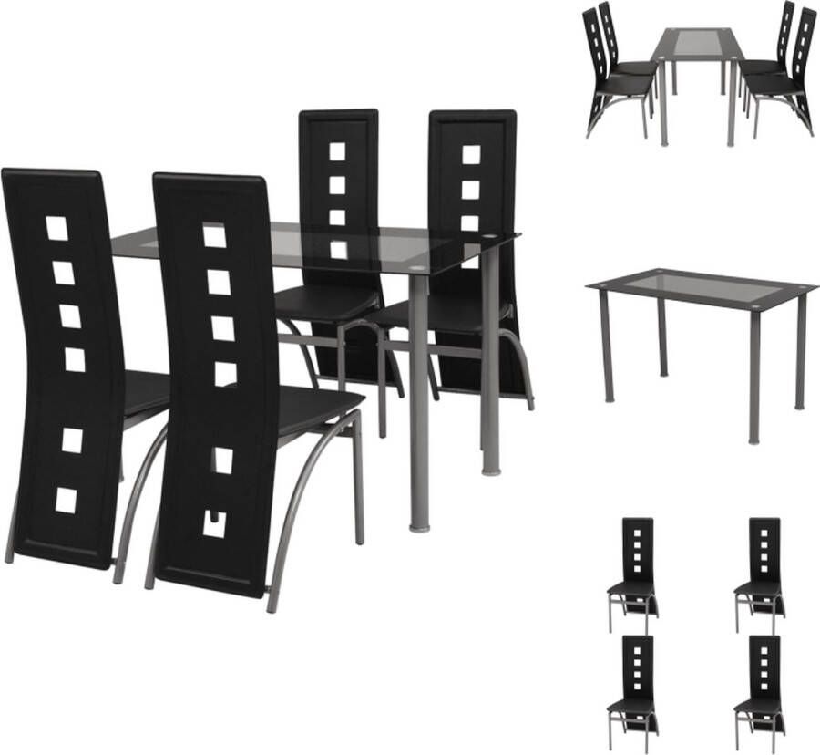 VidaXL Eettafelset Tafel en 4 stoelen 120 x 70 x 75 cm Zwart Set tafel en stoelen