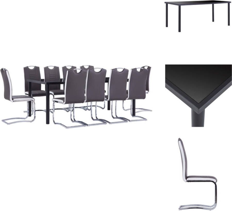 VidaXL Eettafelset Zwart Gehard Glas en Metaal 180 x 90 x 75 cm Inclusief 10 Eetkamerstoelen Set tafel en stoelen