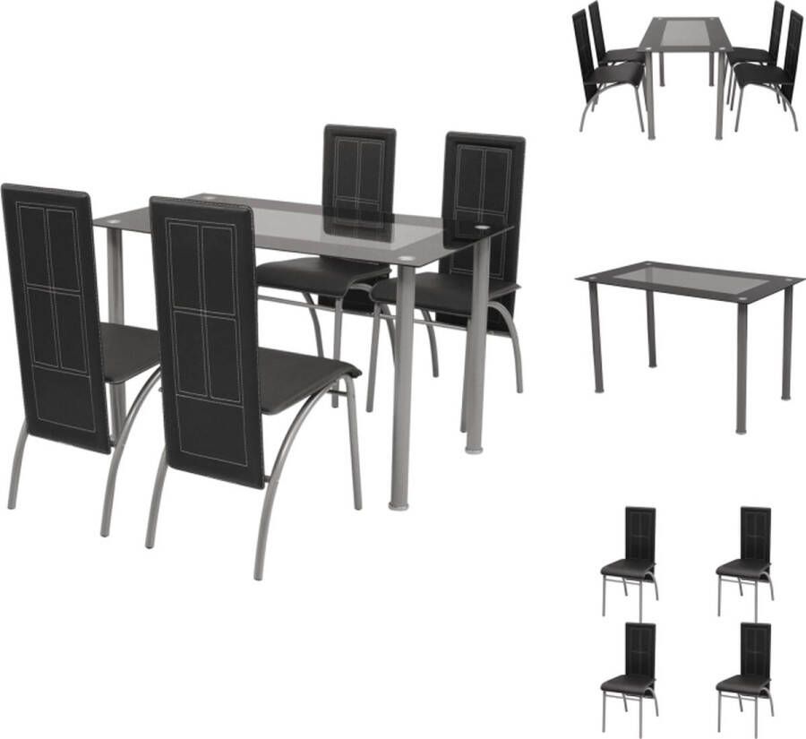 VidaXL Eetkamertafel En Eetkamerstoel Eetkamertafels En Eetkamerstoelen Eetkamer Set Keukentafel Eetkamerset 5-delig zwart - Foto 2