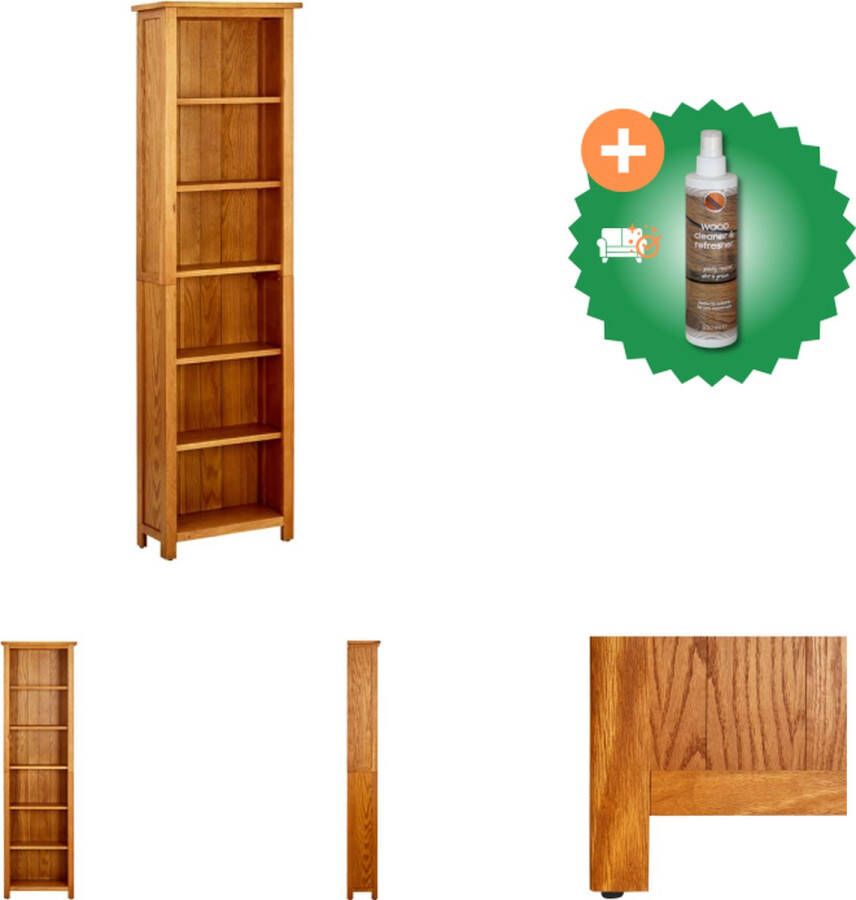 VidaXL Boekenkast met 6 schappen 52x22x180 cm massief eikenhout Kast Inclusief Houtreiniger en verfrisser